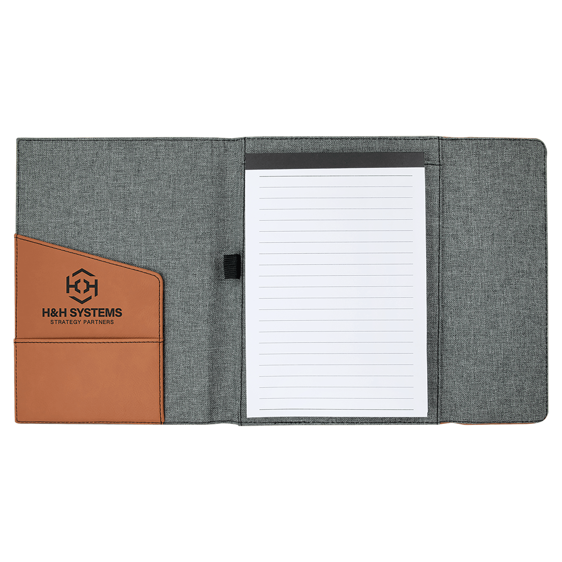 7" x 9" Rawhide Laserable Leatherette / Gray Canvas Portfolio with Notepad - Image 3
