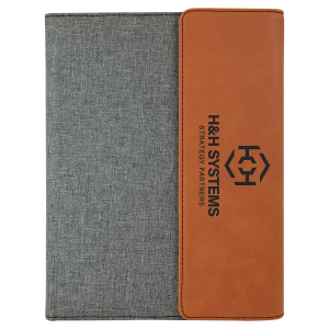 7" x 9" Rawhide Laserable Leatherette / Gray Canvas Portfolio with Notepad
