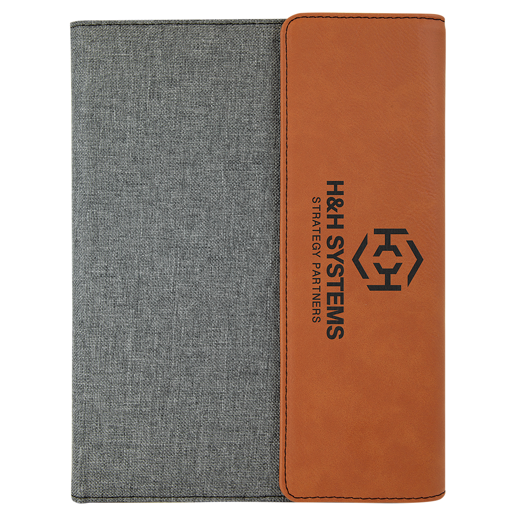 7" x 9" Rawhide Laserable Leatherette / Gray Canvas Portfolio with Notepad
